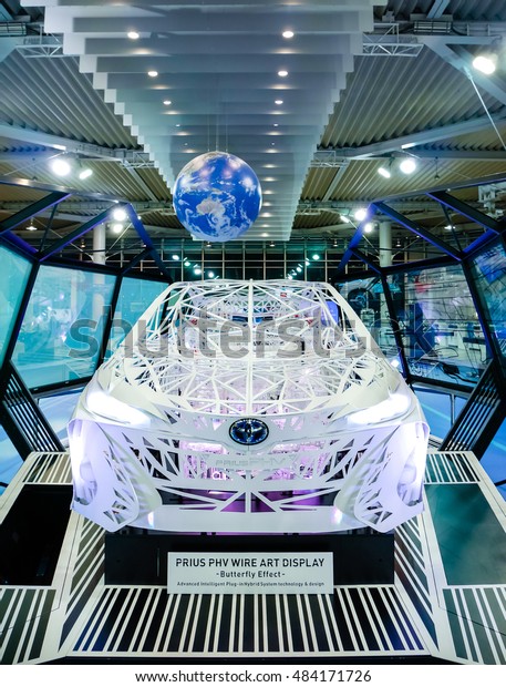Tokyo, Japan -\
July 1 2016, WIRE ART OF TOYOTA PRIUS PHV at Toyota Mega Web,\
Palette Town, Odaiba, Tokyo. Toyota Mega Web is a large showroom by\
Toyota which open for\
public.