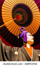 Tokyo, Japan - July 2 2016, Life Size Kabuki Doll In Full Costume At Edo Tokyo Museum, Tokyo   