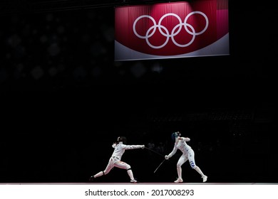 Tokyo, Japan - July 27, 2021: Women's Fencing Competitions At The Tokyo Olympics