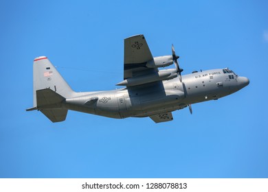 TOKYO, JAPAN - Jun 2,2017: U.S. Air Force  Lockheed Martin C-130H Hercules Military Transport Aircraft From The 374th Airlift Wing At Yokota AFB.