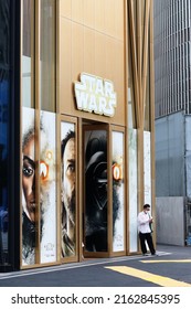 TOKYO, JAPAN - June 1, 2022: Front Of A Pop-up Star Wars Store With Pictures From The TV Series Obi-Wan Kenobi On It In Tokyo's Ginza Area.