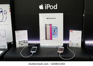 TOKYO, JAPAN - June 21, 2019: 2019 IPod Touch MP3 Players On Display In A Branch Of The Japanese Electrical Retailer Yodobashi Camera.