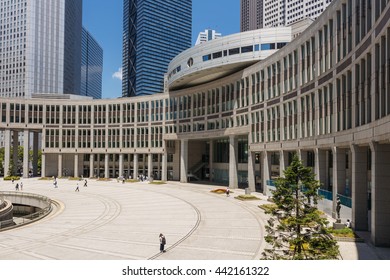 TOKYO, JAPAN - JUNE 3: Square In Front Of The Tokyo Metropolitan Assembly Building, The Part Of Government Buildings Complex, Designed By Kenzo Tange In Tokyo, Japan On June 3, 2016.