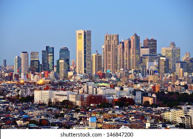 Tokyo, Japan Looking Towards The Shinjuku Financial District From The Ebisu District.