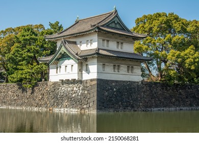Tokyo, Japan – March 15, 2020 – The view of the Tokyo Imperial Palace moat and guard tower in Chiyoda district of the Chiyoda ward of Tokyo
