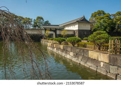 Tokyo, Japan – March 15, 2020 – The view of the Tokyo Imperial Palace moat and guard tower in Chiyoda district of the Chiyoda ward of Tokyo