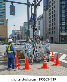 TOKYO, JAPAN - March 19. 2017: Labor Safety Supervision, Labor Protection, Personnel Safety, Electrical Safety, Electrical Safety When Performing Repair And Installation Works