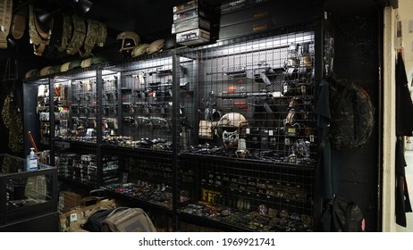 Tokyo, Japan - March 26th 2021: Air Soft Gun Models Display For Hobby At A Toy Store Tokyo