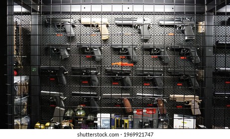 Tokyo, Japan - March 26th 2021: Air Soft Gun Models Display For Hobby At A Toy Store Tokyo