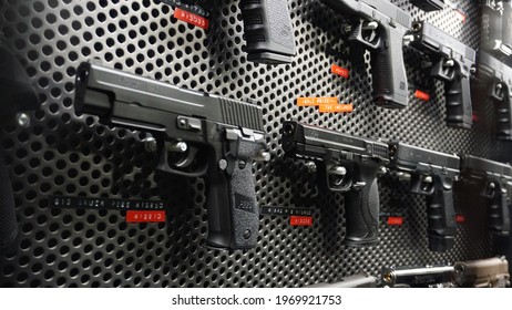 Tokyo, Japan - March 26th 2021: Air Soft Gun Models Display For Hobby At A Toy Store Tokyo