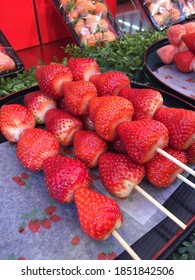 TOKYO, JAPAN - MARCH 5TH 2019 Red Fresh Strawberry In Tokyo Street Market