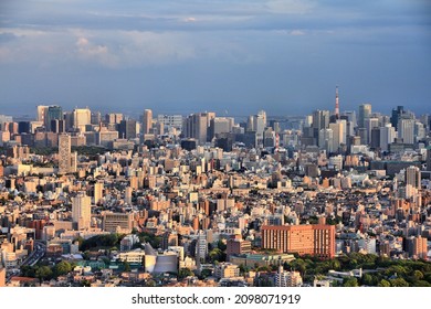 TOKYO, JAPAN - MAY 11, 2012: Sunset light view of Minato ward, Tokyo, Japan. The Greater Tokyo Area is the most populous metropolitan area in the world (38 million people).