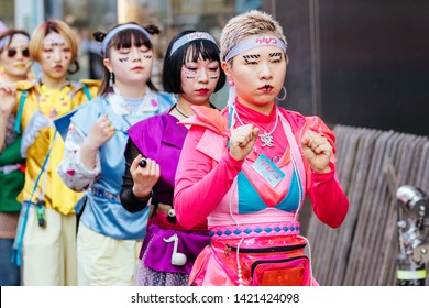 Tokyo, Japan - May 18 2019: Street Life Portraits Of Amazing Fashion And Culture, Including Cosplay In Harajuku, Tokyo, Japan