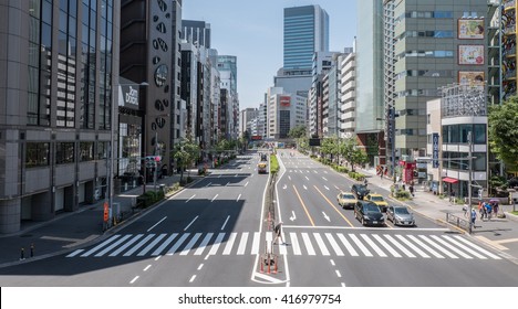 TOKYO, JAPAN - MAY 7TH, 2016. View Of Empty Tokyo Street On Weekend.