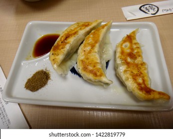 Tokyo, Japan - November 21 2017: Fried Gyoza Appetizer At A Japanese Restaurant