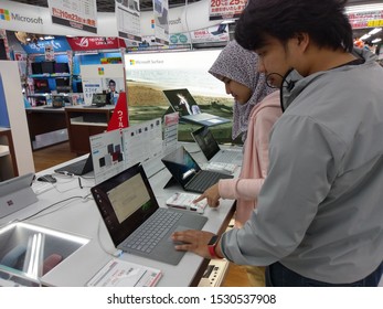 Tokyo, Japan - October 11, 2019 : Customer Are Testing New Laptop Displayed In Yodobashi Camera Store, Tokyo Goes On Sale