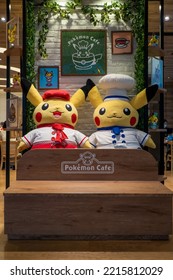 Pokémon Café, Tokyo, Japan - October 12, 2022: Spot Photo With Two Big Pikachu Plushies At The Pokémon Cafe