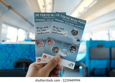 TOKYO, JAPAN - OCTOBER 22, 2018: The JR Tokyo Wide Pass, Pass For Unlimited Rides In Tokyo And The Surrounding Kanto Area.