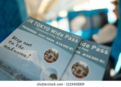 TOKYO, JAPAN - OCTOBER 22, 2018: The JR Tokyo Wide Pass, Pass For Unlimited Rides In Tokyo And The Surrounding Kanto Area.