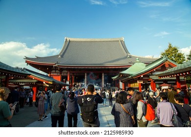 Tokyo, Japan - October 31st 2019: Tourists wandering around Sensō-ji Temple Asakusa in the afternoon