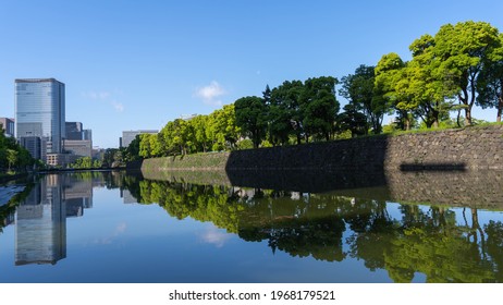 Tokyo, Japan, Office District And Moat Around The Imperial Palace