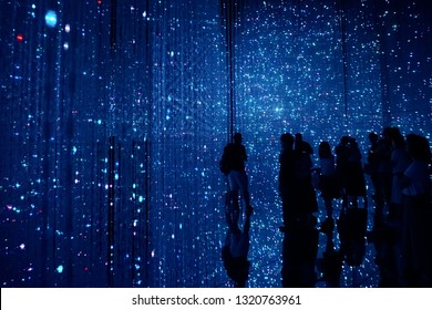 Tokyo / Japan - Sept 12 2018: Mori Digital Art Museum, Odaiba. Infinite Crystal Universe