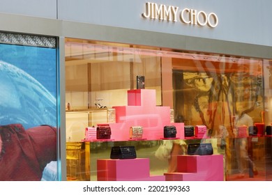 TOKYO, JAPAN - September 15, 2022: Detail Of A Jimmy Choo Store Window Display And Screen In Tokyo's Omotesando Area. 