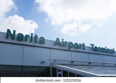 Tokyo, Japan - September 18, 2018 : Exterior Signage Of “Narita Airport Terminal” On The Terminal Building At Narita Airport