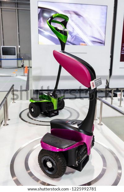Tokyo, Japan - September 6, 2018: Toyota Winglet\
electric vehicle is displaying at Toyota Heartful Plaza, produced\
by Japanese automaker Toyota. Winglet controlls by the user’s\
weight shifting. 