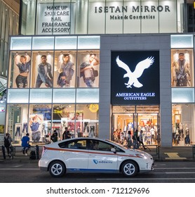 TOKYO, JAPAN - SEPTEMBER 8TH, 2017. American Eagle Outfitters Outlet In Omotesando At Night.