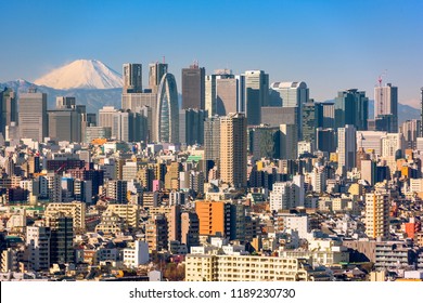 Tokyo, Japan Shinjuku Ward Skyline With Mt. Fuji.