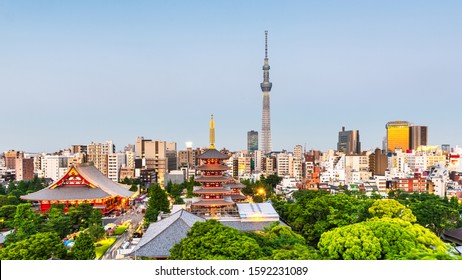 Tokyo, Japan Skyline In Asakusa At Dusk.