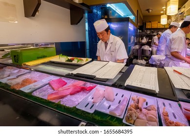 Tokyo Japan. In A Sushi Bar At Shibuya District. May 2019