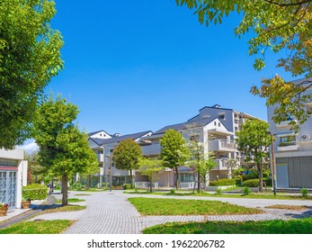 Tokyo, Japan: View of residential area in spring.  With space for text.
