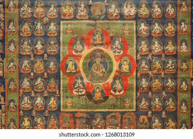 Tokyo, Japan-December 6,2018: A Beautiful Ancient Art Depicting Image Of Buddhism Mandala