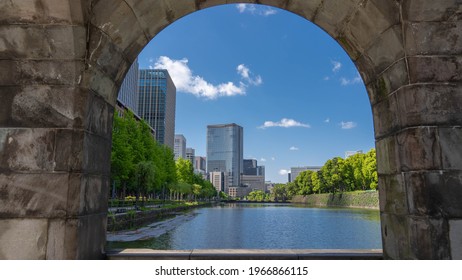 Tokyo, Japan.office District And Moat Around The Imperial Palace