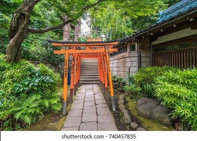 Tokyo - July 27, 2017: Path Of Torii Gates At Hanazono Inari Jinja Shrine Which Enshrines Ukanomitama Deity. Located In Ueno Park, Tokyo