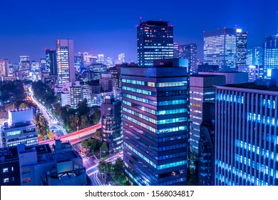 Tokyo night with buildings and traffic