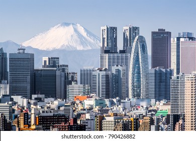 Tokyo Shinjuku building and Mt. Fuji at Behind