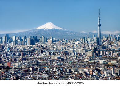 Tokyo Skyline With Mt Fuji And Skytree, Japan