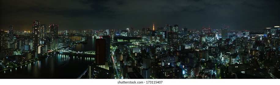 Tokyo Skyline At Night. 6 Shot Stitch.