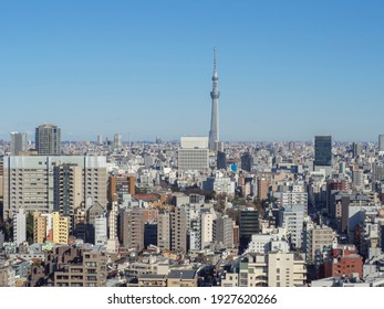 Tokyo Skyline. Panoramic View Of Tokyo City, Japan. Tokyo Panorama On A Sunny Day.