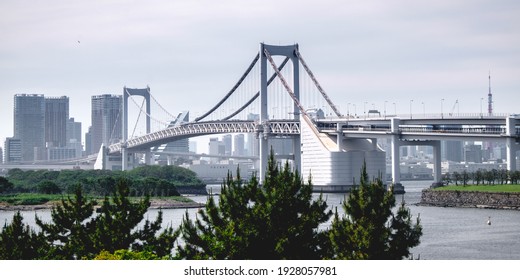 Tokyo Skyline, Rainbow Bridge, Tokyo Tower And Sumida River By Day, Japan