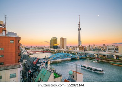 Tokyo skyline with the Sumida River in Japan