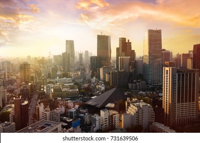 Tokyo Tower, Landmark Of Japan And Skyline Of Tokyo City With Sun Set /sun Rise Sky Background In Winter Season, Tokyo, Japan