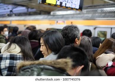 TOKYO-JANUARY 22 2018 : The Heaviest Snow In Four Years Hits Tokyo On Monday, Prompting Companies To Advise Employees To Leave Work Early, Disrupting Transport And Leaving 16 People Injured.