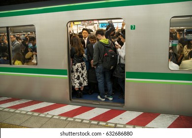 TOKYO,JAPAN - 29 APRIL 2017 : Passengers Traffic Of Tokyo Metro Subway In Rush Hour Time.