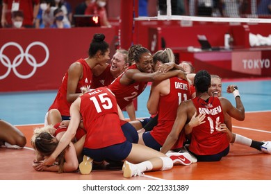 Tokyo-Japan, August 8, 2021 Tokyo 2020 Olympic Games Women's Volleyball Gold Medal Match, United States Team Champion, Gold Medal 