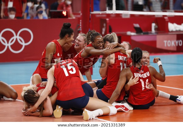 Tokyo-Japan, August 8, 2021 Tokyo 2020 Olympic Games\
Women\'s Volleyball Gold Medal Match, United States Team Champion,\
Gold Medal 