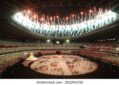 Tokyo-Japan July 23, 2021, Olympic Games tokyo2020, official opening of the olympics, the Olympic pyre is lit at the Tokyo national stadium 
